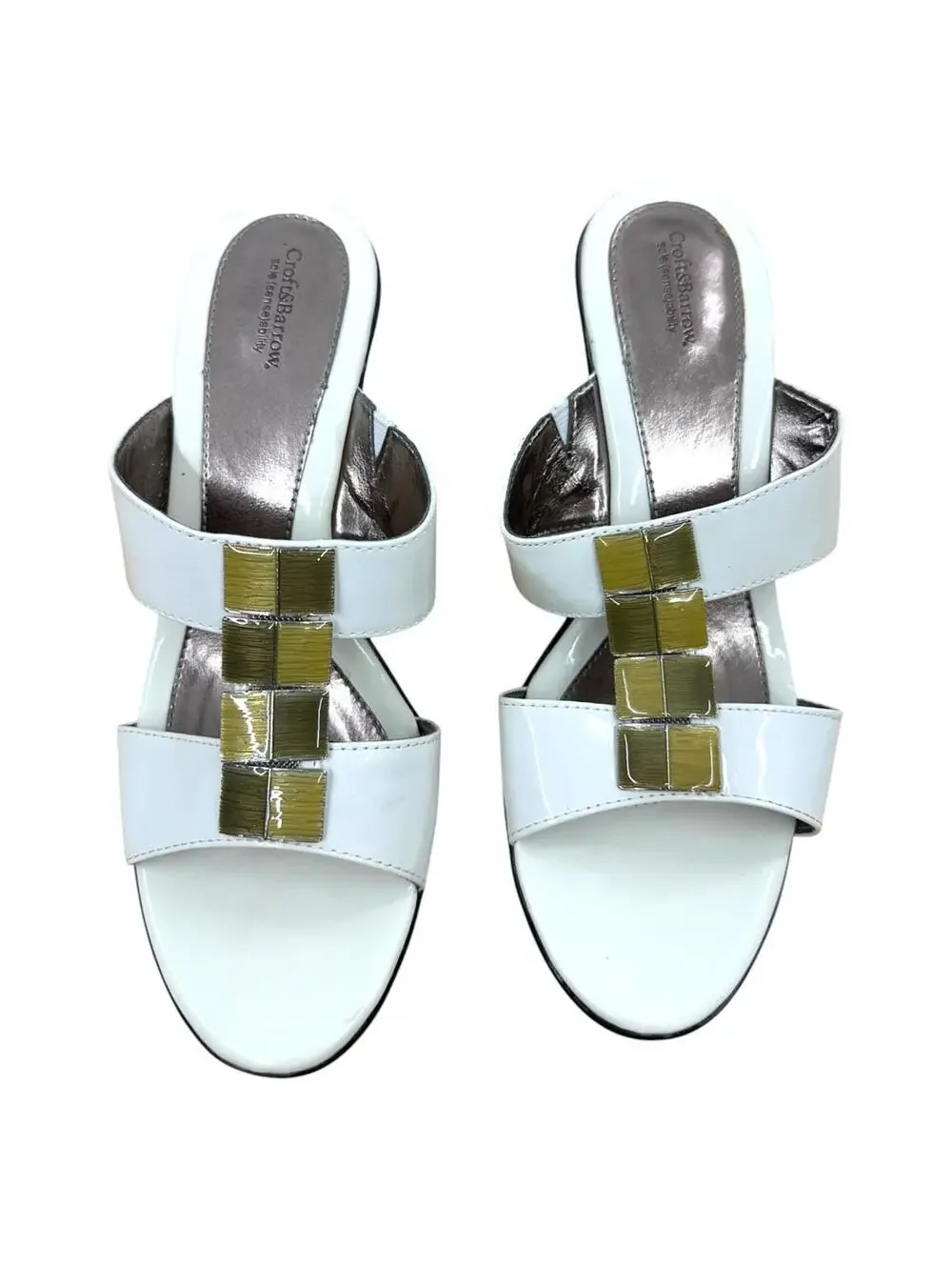 Croft & Barrow White Patent Gold‎ Tile Wedge Sandals
